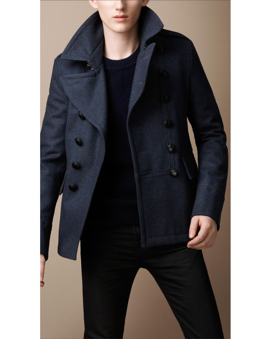 Burberry Military Pea Coat in Blue for Men | Lyst