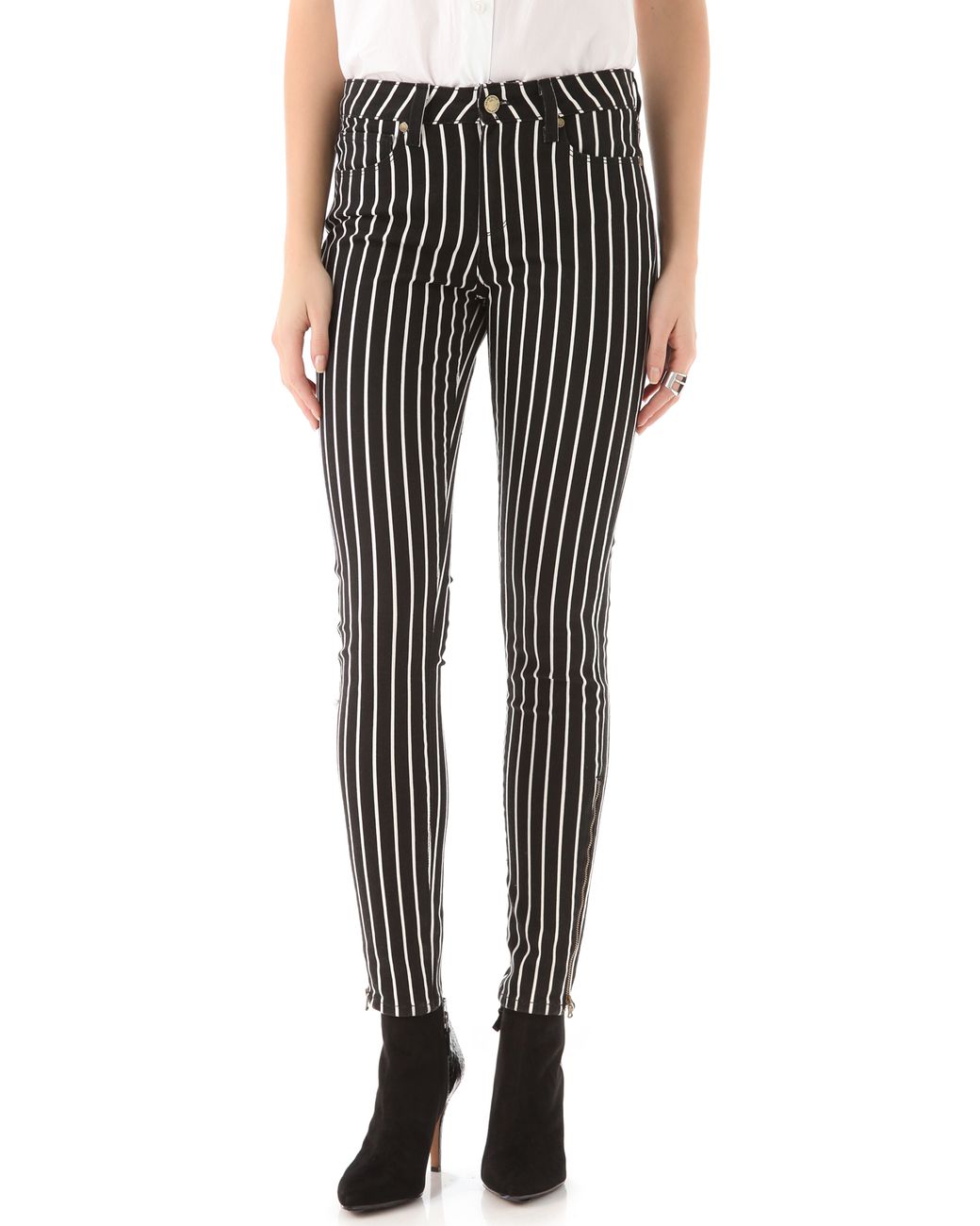 PAIGE Hoxton Striped Skinny Jeans in Black | Lyst