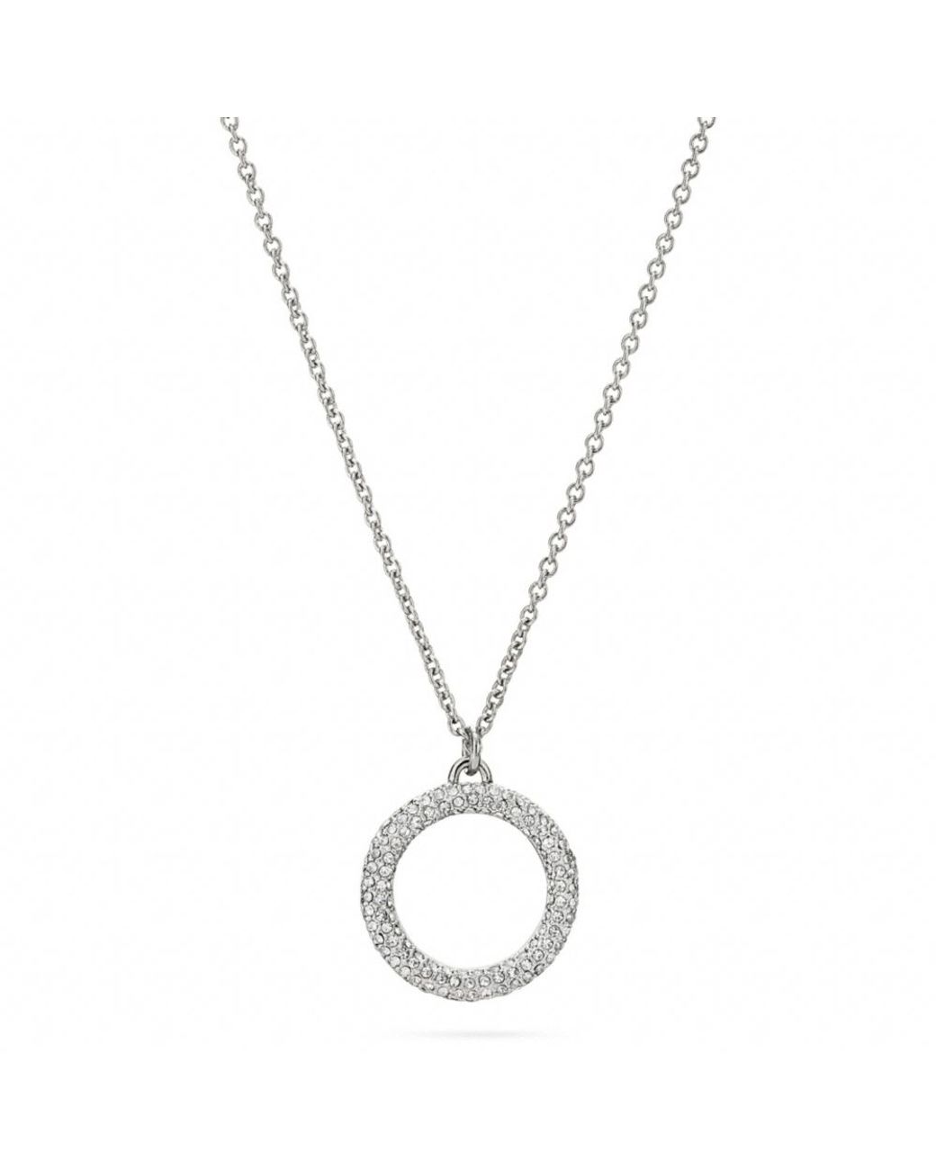 COACH Pave Open Circle Pendant Necklace in Metallic | Lyst