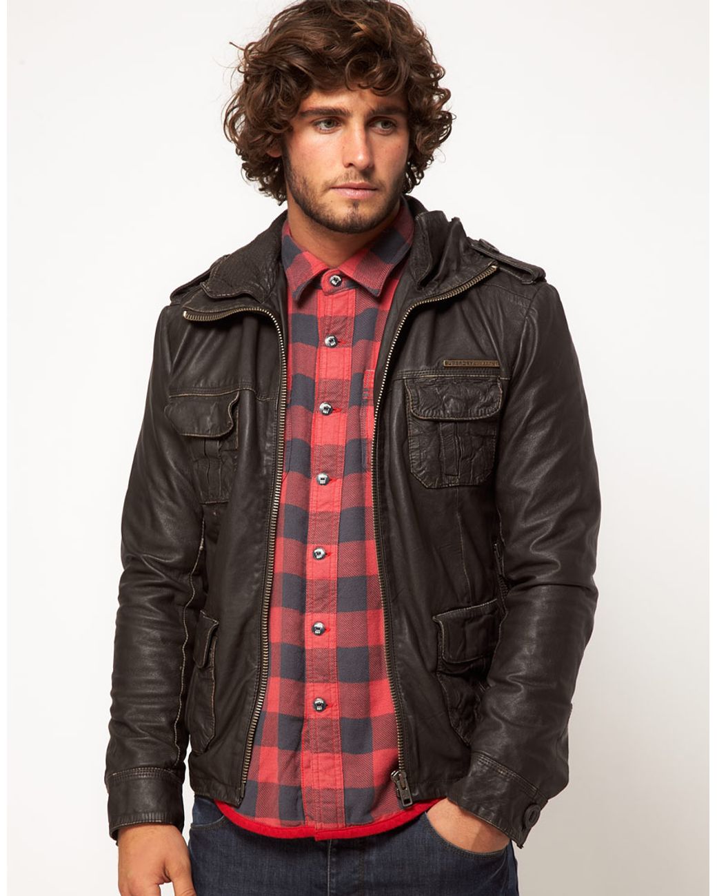 Superdry Brad Leather Jacket in Brown for Men | Lyst