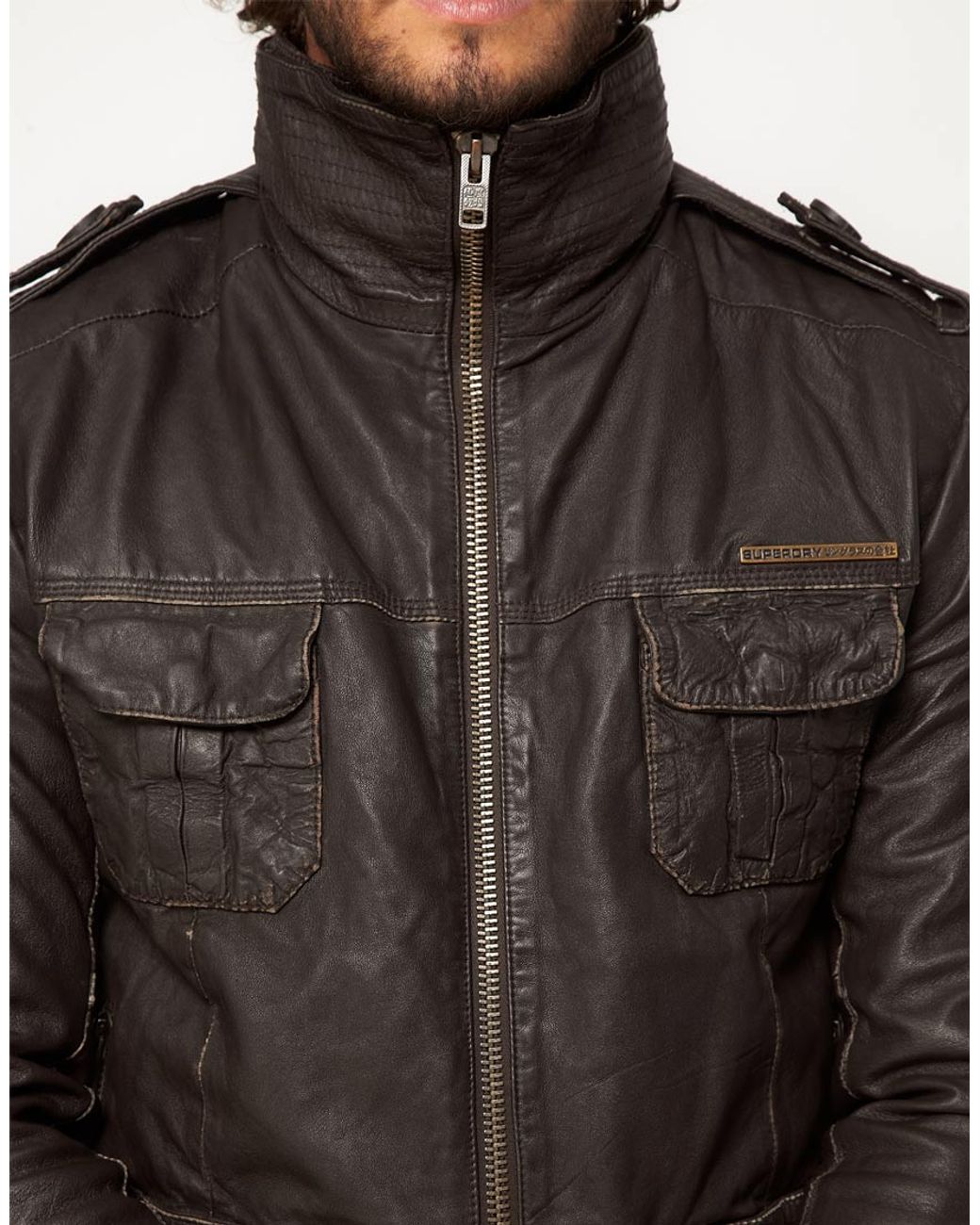 Superdry Brad Leather Jacket in Brown for Men | Lyst