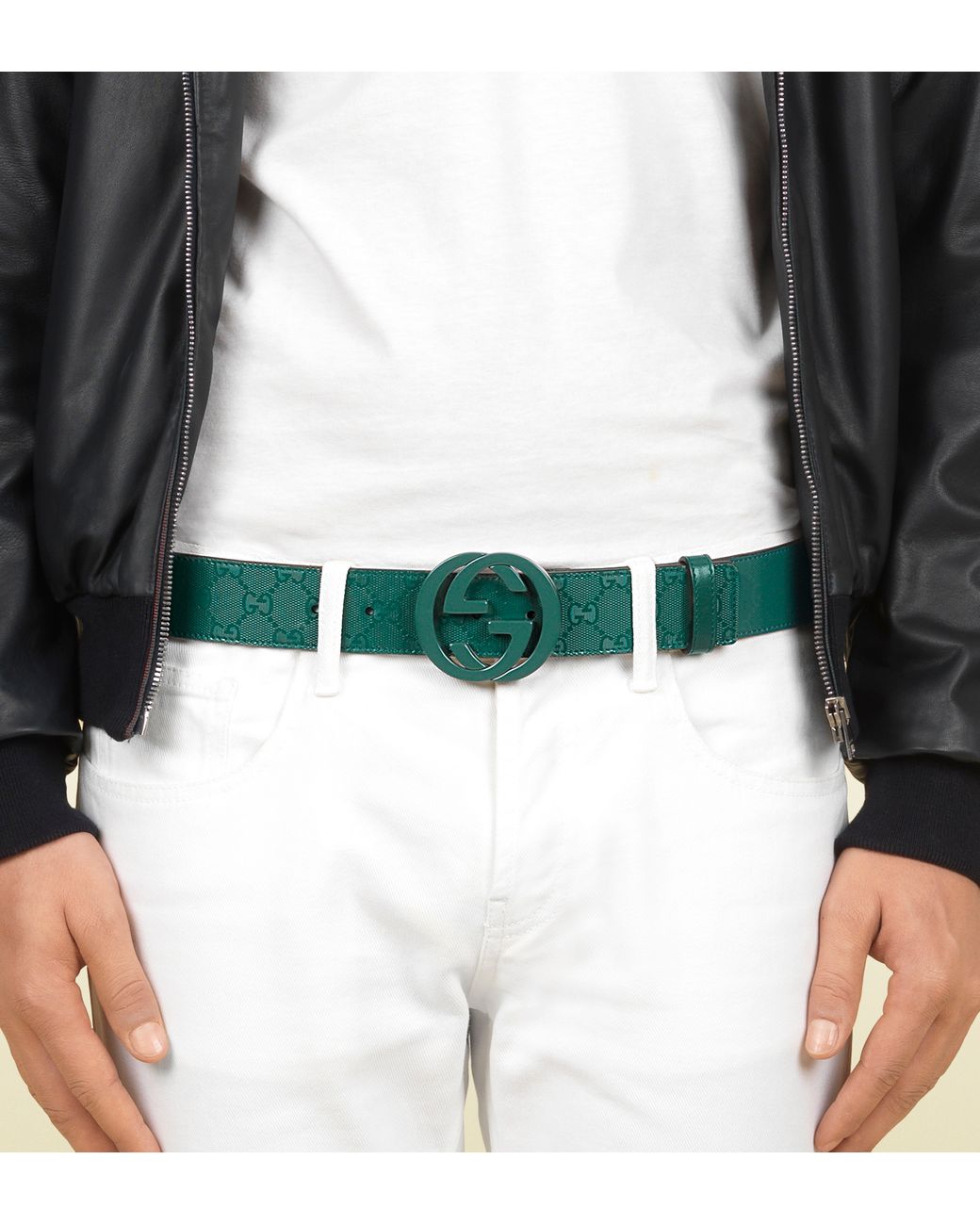 Gucci Dark Green Gg Imprime Belt with Interlocking G Buckle for