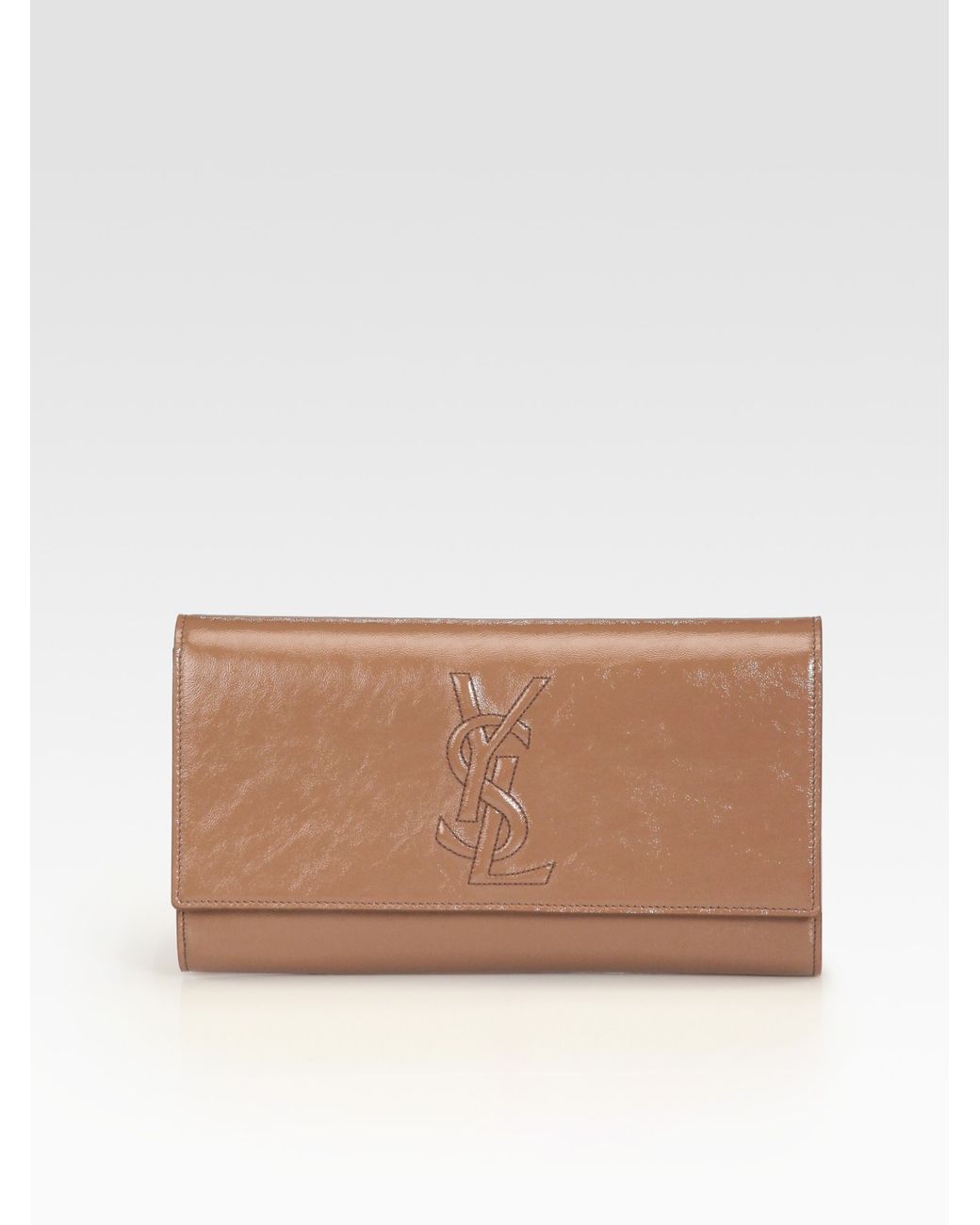 Saint Laurent Ysl Large Patent Leather Clutch in Brown