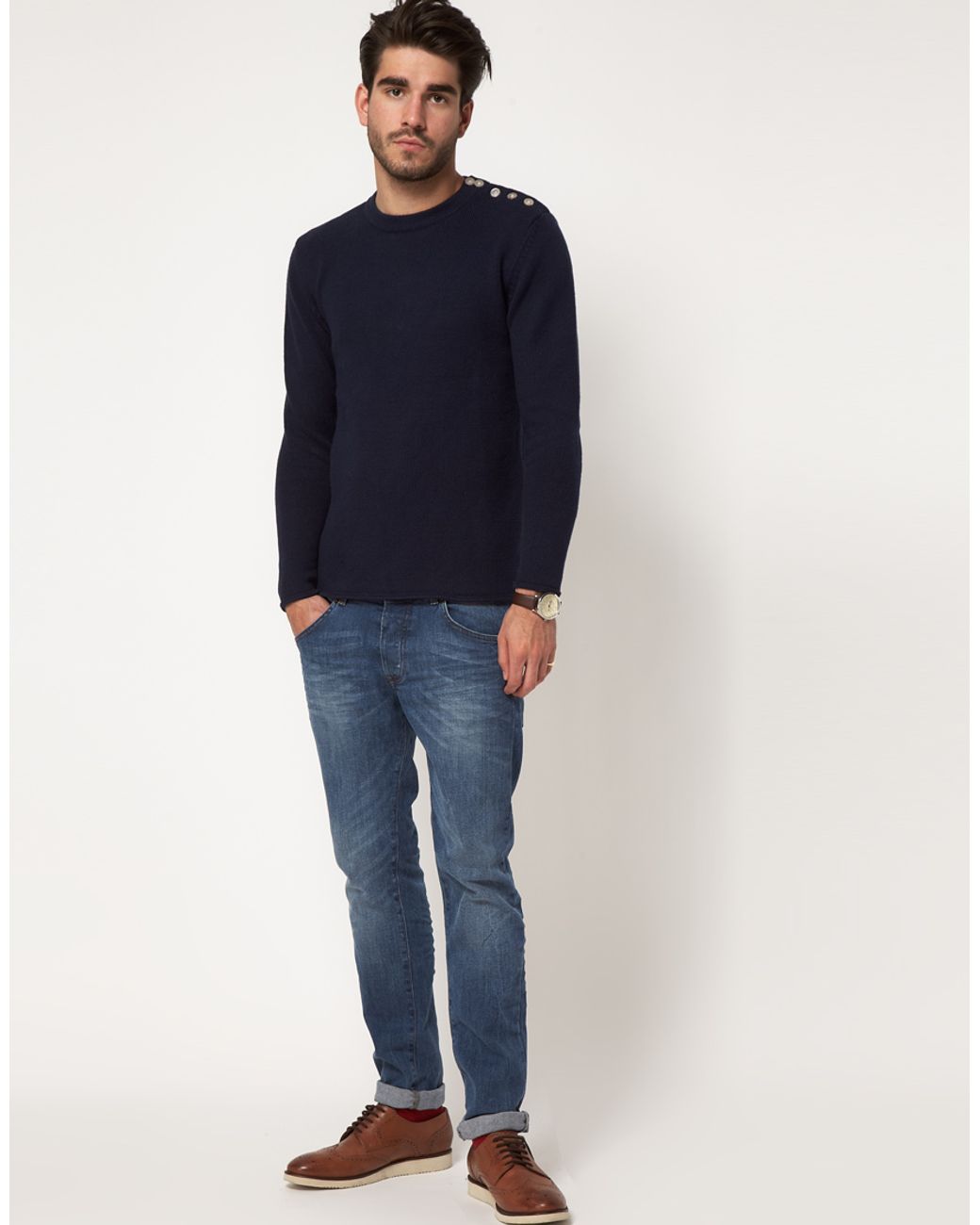 Mens shoulder button sweater new arrivals