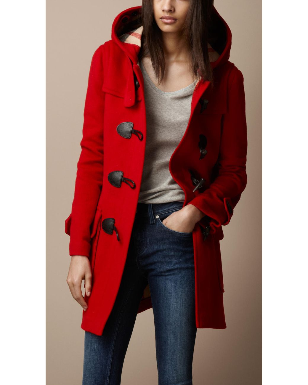 Burberry Wool Duffle Coat in Red | Lyst UK