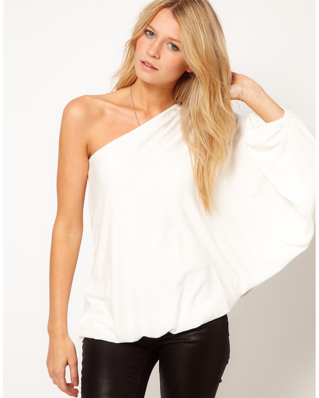 ASOS Top with One Shoulder Volume Sleeve in White | Lyst Canada