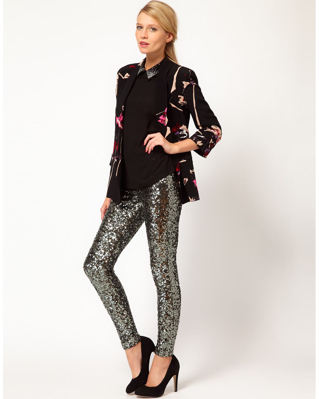 French Connection Sequin Legging in Metallic