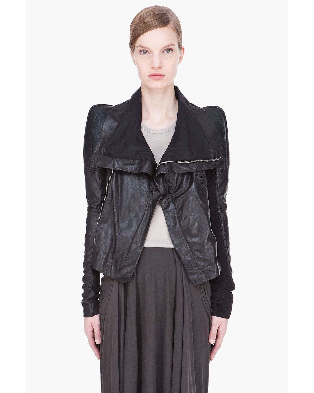 Rick Owens Leather Combo Robot Biker Jacket in Black | Lyst