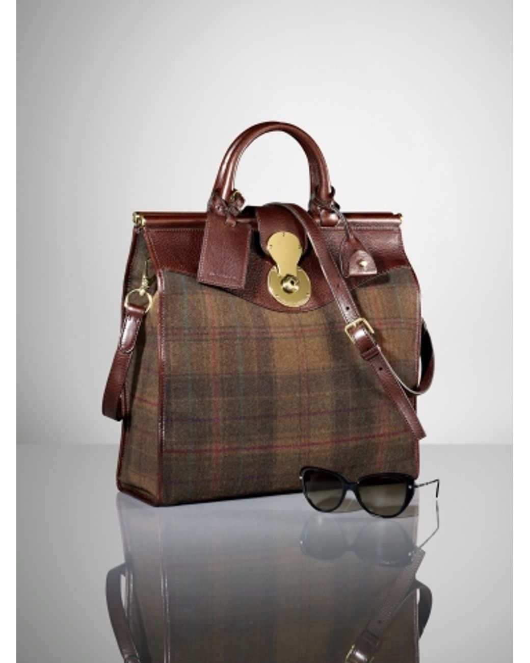 Ralph Lauren Plaid Carlyle Tote in Brown | Lyst