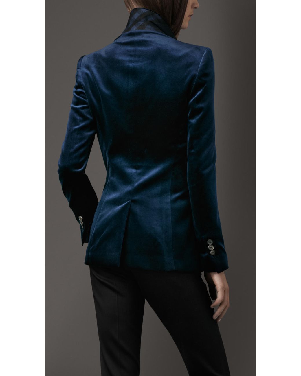 Burberry Stretch velvet Jacket in Blue | Lyst