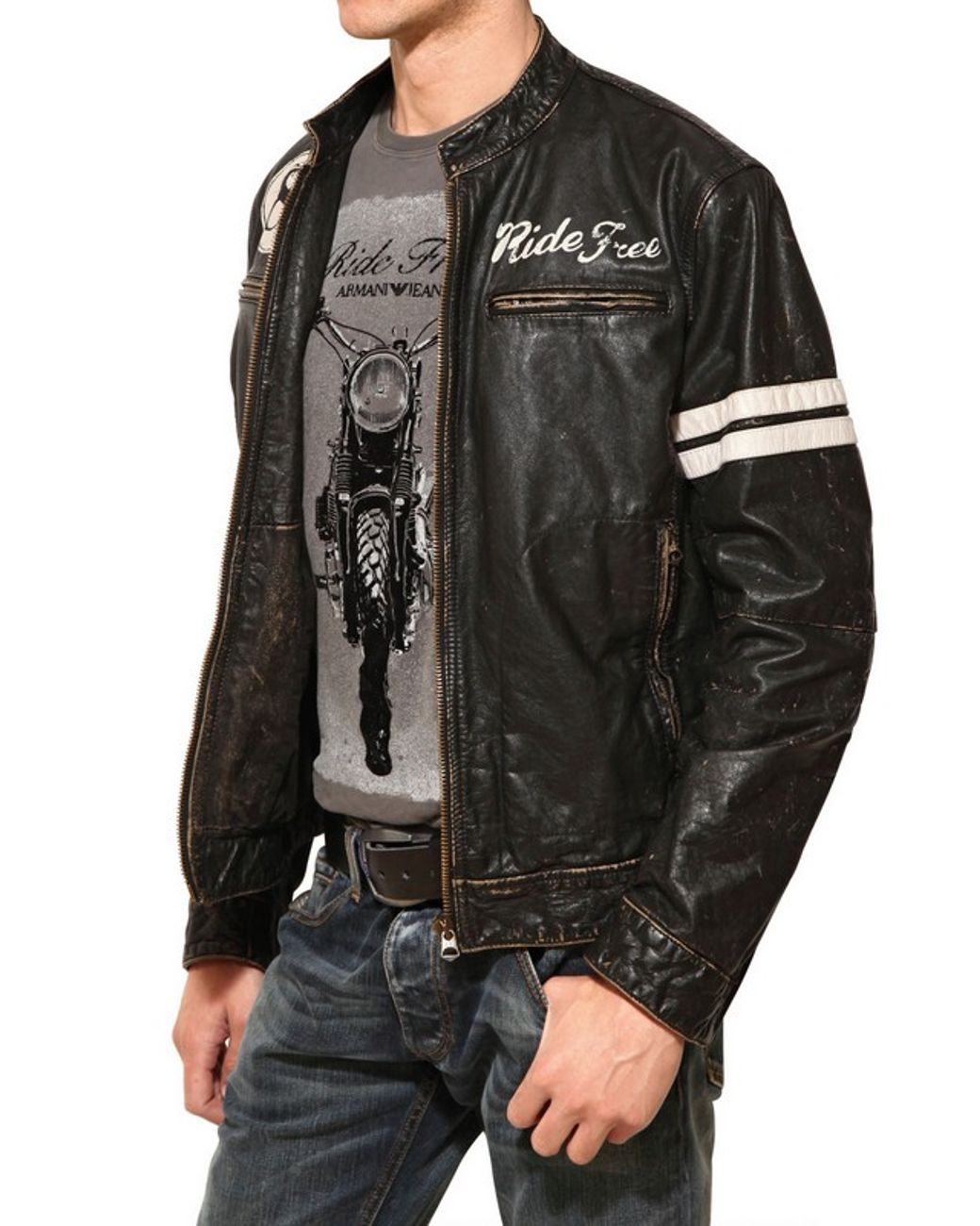 Armani Jeans Vintage Leather Biker Jacket in Black for Men | Lyst UK