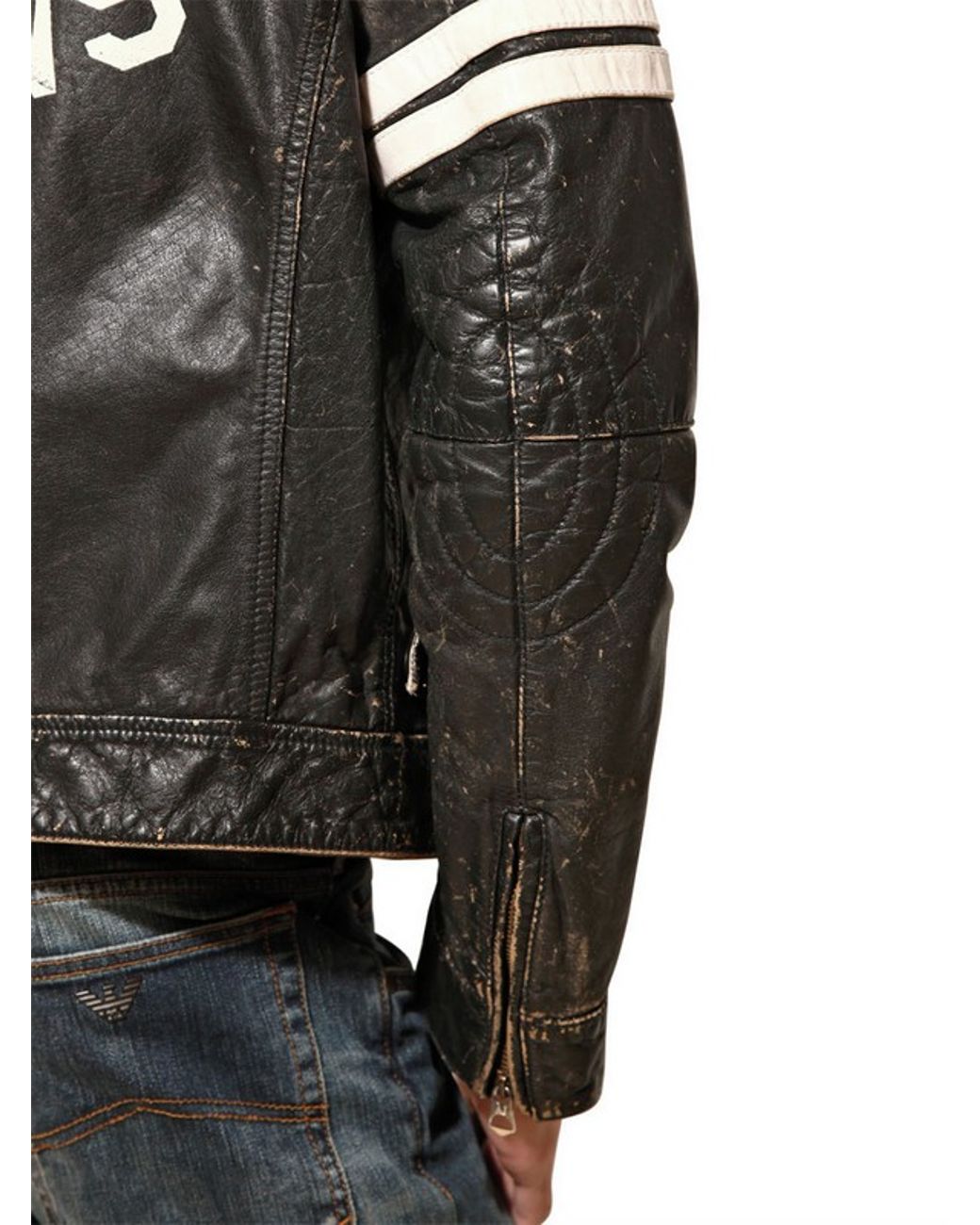 Armani Jeans Vintage Leather Biker Jacket in Black for Men | Lyst UK