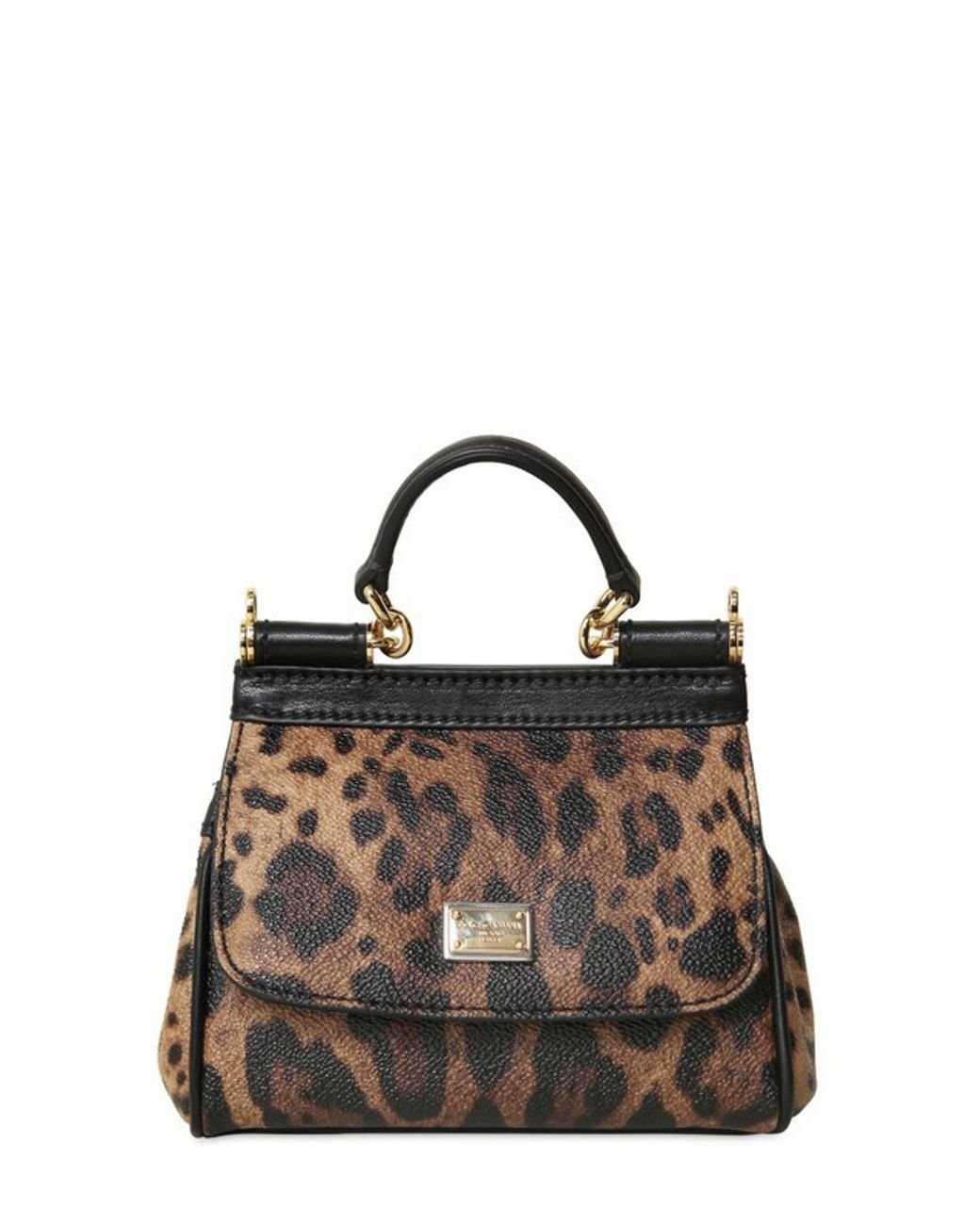 DOLCE & GABBANA Miss Sicily Leopard Print Leather Shoulder Bag Black 