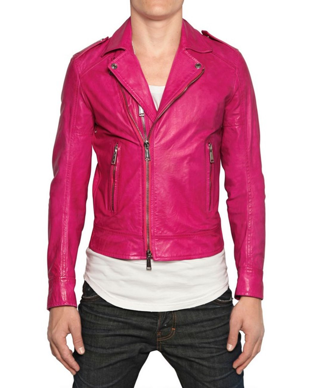 DSquared² Chiodo Leather Jacket in Pink for Men | Lyst