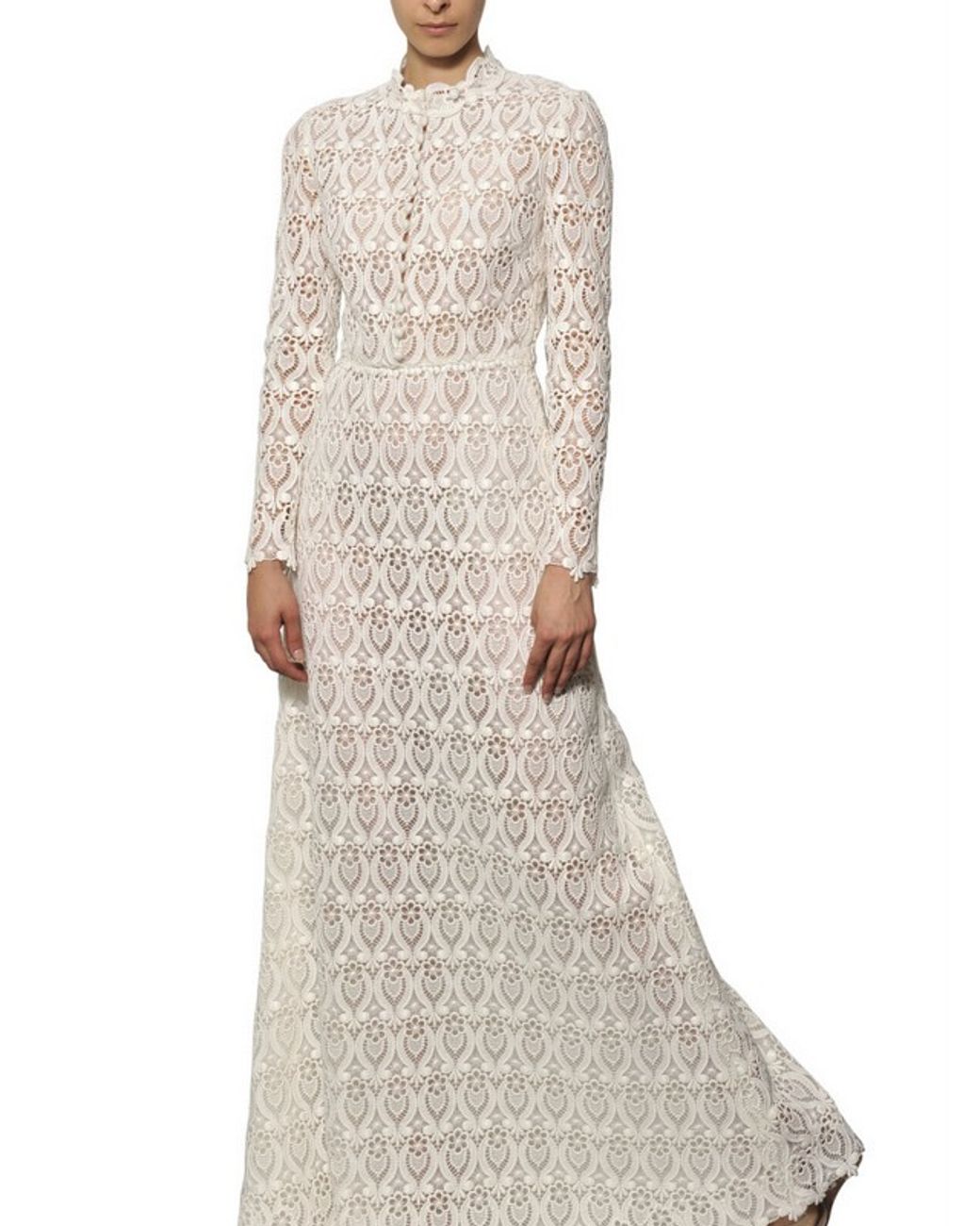 Valentino Cotton Macramé Long Dress in Ivory (White) Lyst