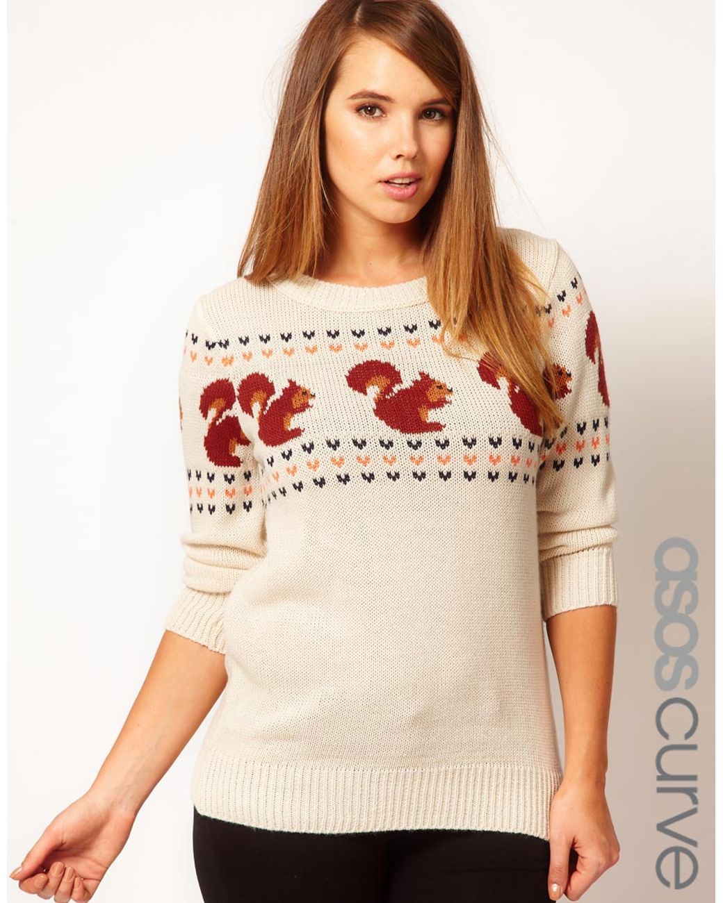 ASOS Exclusive Jumper with Squirrels in Natural Lyst