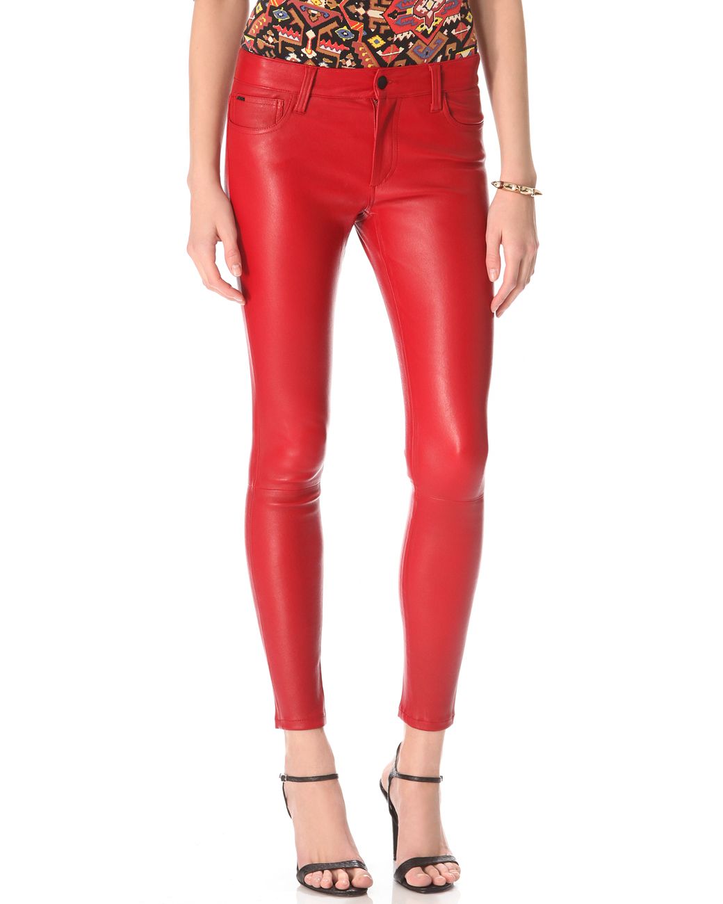 Red leather skinny pants discount