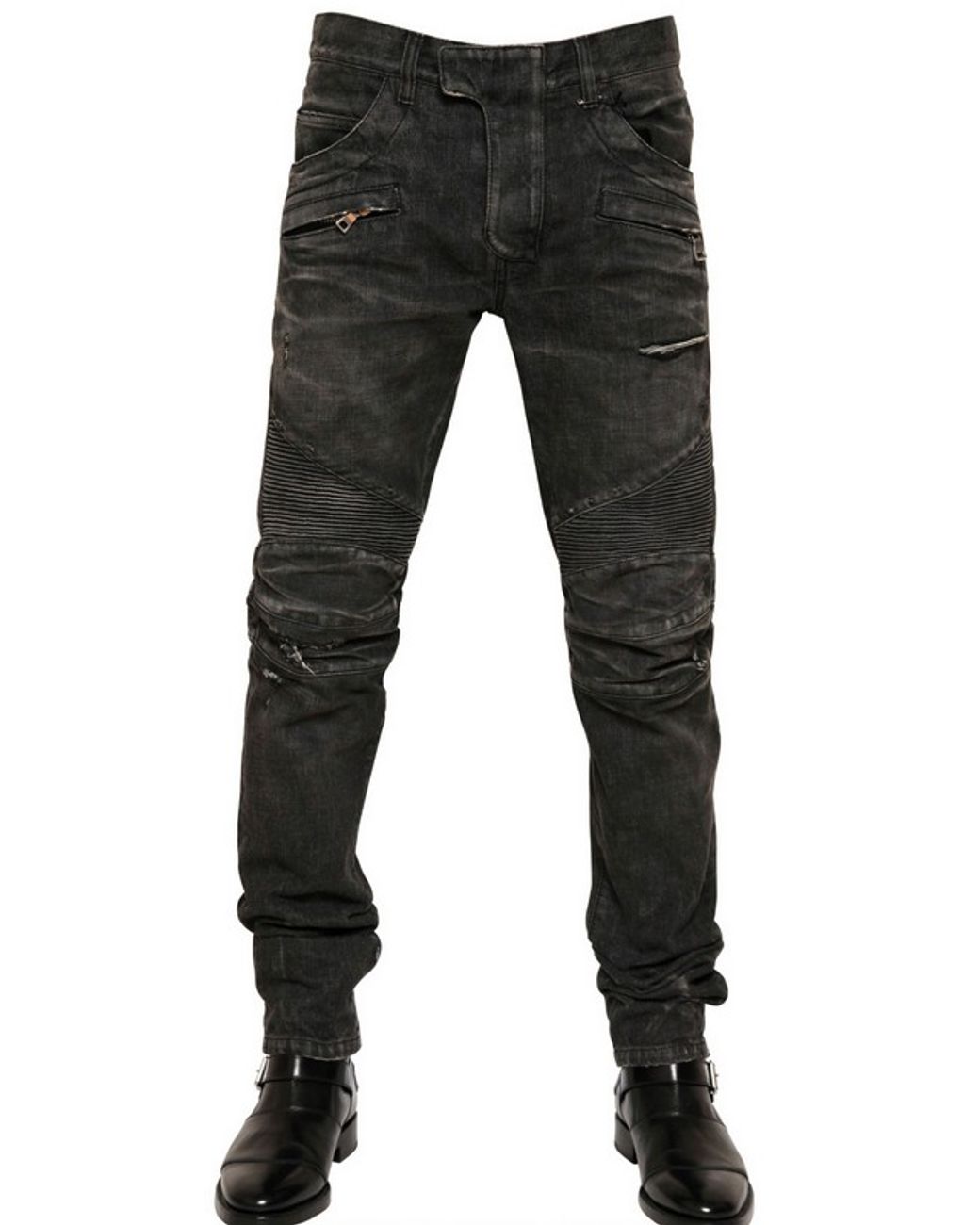 blanding tro på titel Balmain Ripped Washed Denim Biker Jeans in Black for Men | Lyst