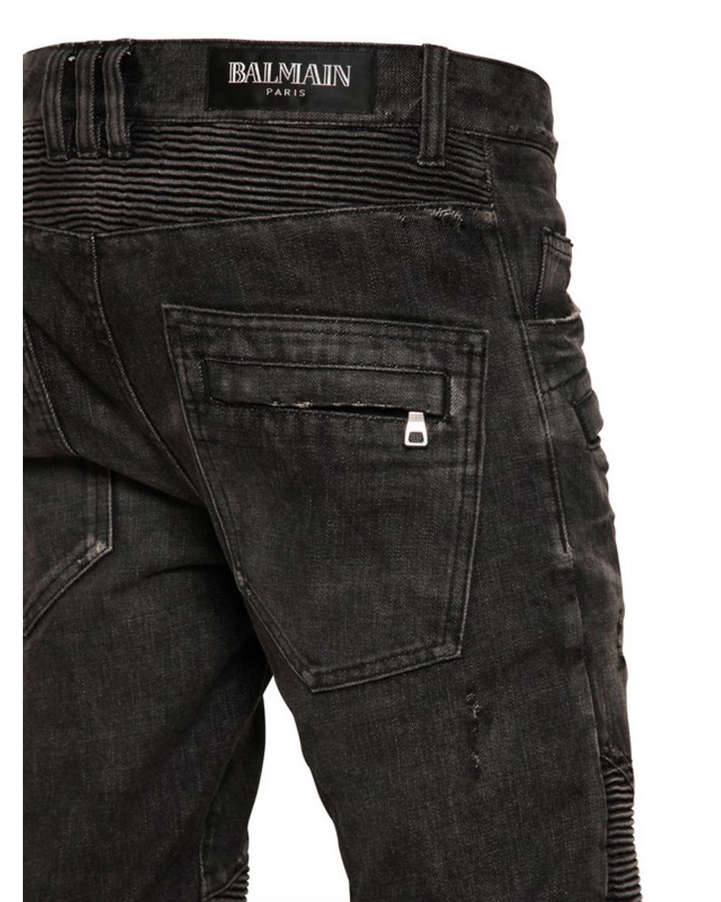 Balmain Ripped Washed Denim Biker Jeans in Black for Men | Lyst