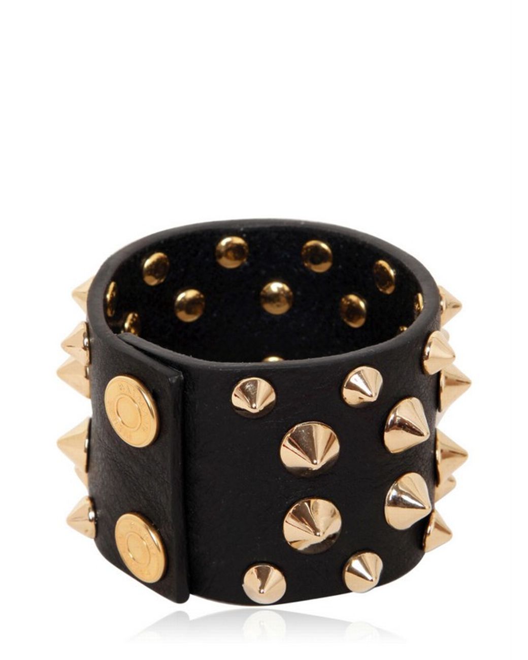 Balmain Studded Leather Bracelet Gold in Black | Lyst