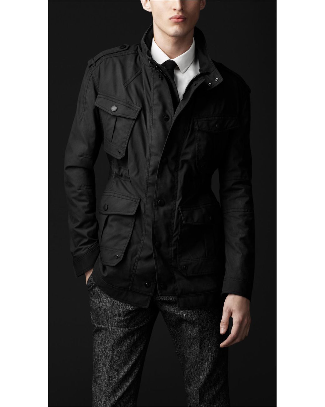 Burberry Prorsum Waxed Cotton Field Jacket in Black for Men | Lyst