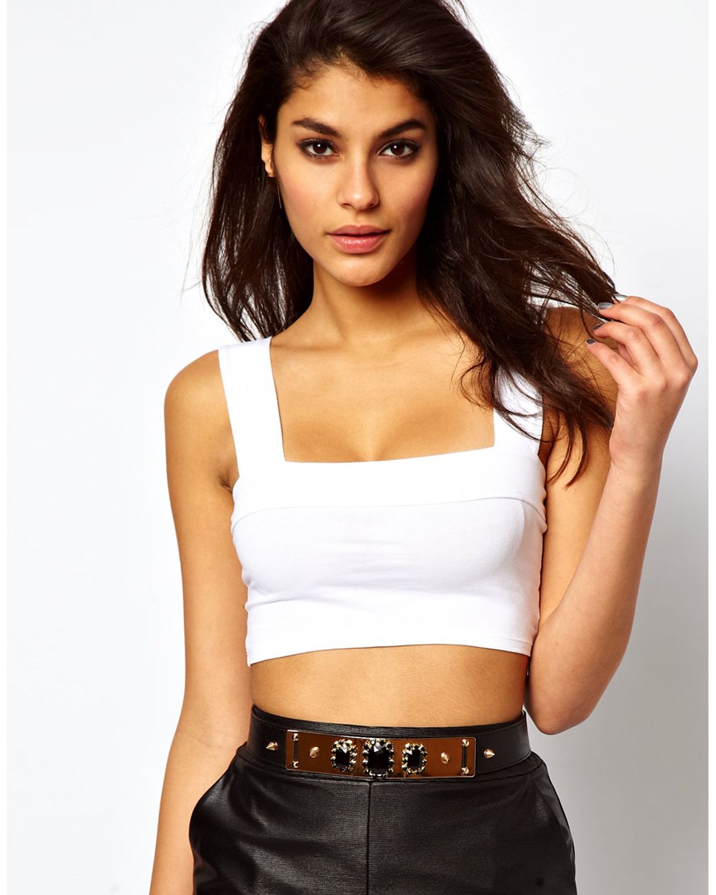 ASOS Crop Top with Thick Straps in White | Lyst