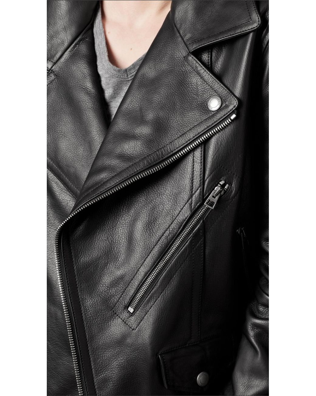 Burberry Brit Leather Biker Jacket in Black for Men | Lyst