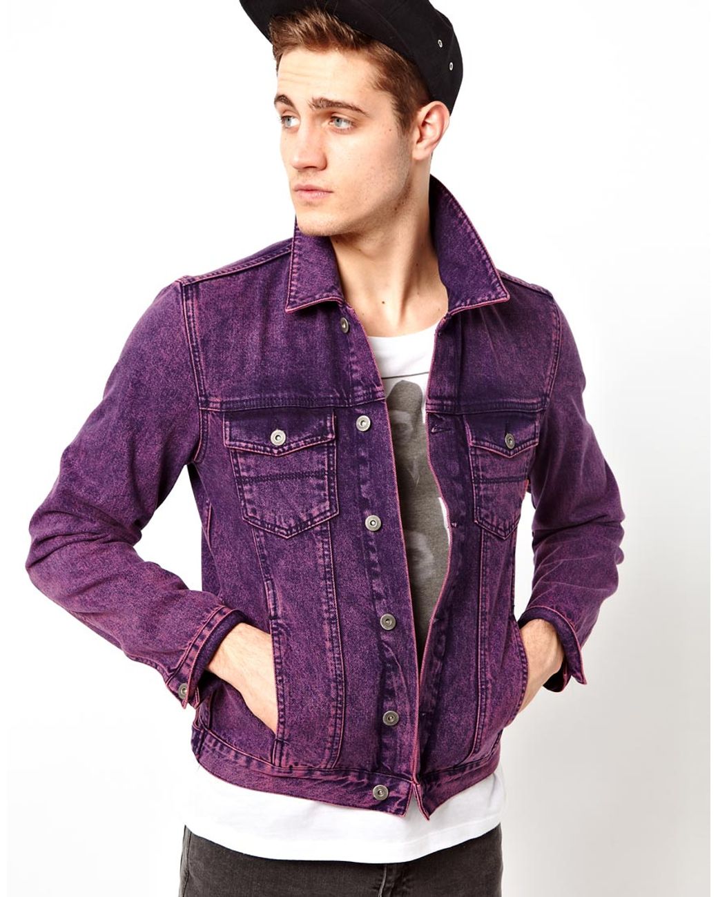 ASOS Asos Denim Jacket with Acid Wash in Purple for Men Lyst