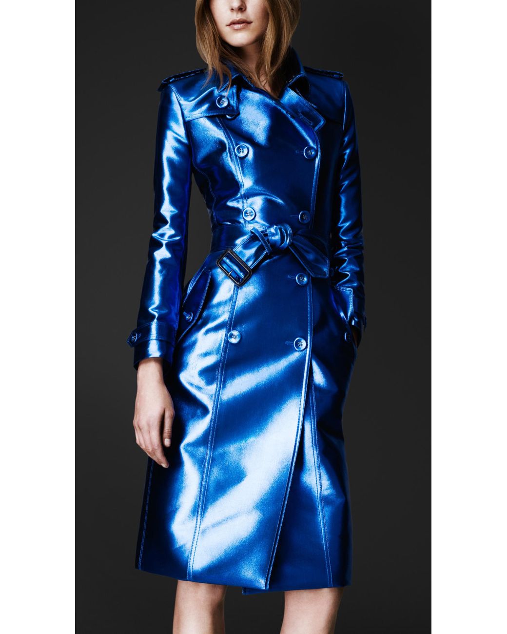 Burberry Prorsum Bright Metallic Trench Coat in Blue | Lyst