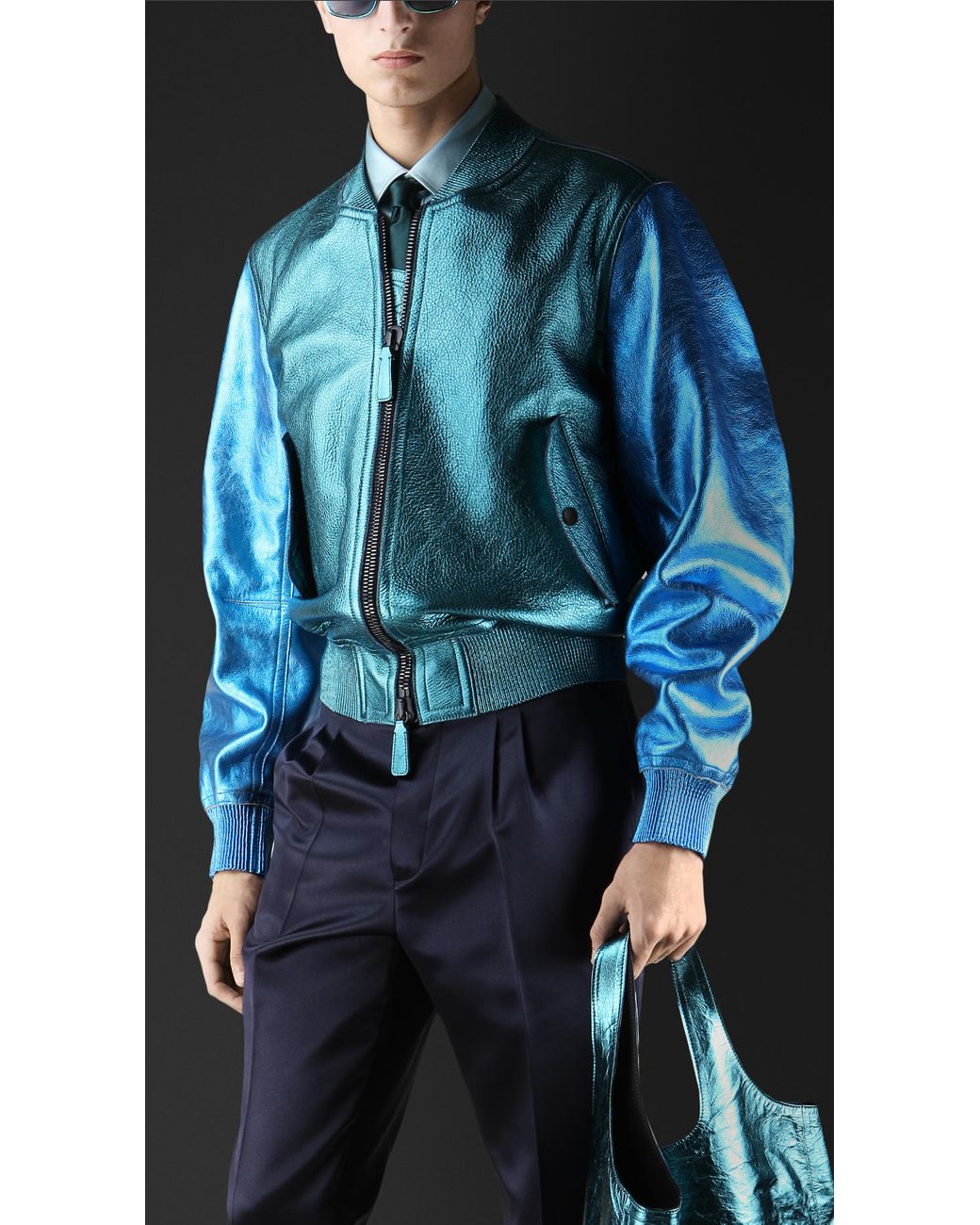 ブルゾン Burberry Embroidered Polyester Blend Bomber Jacket Burberry Prorsum Bicolour Metallic Bomber Jacket in Green