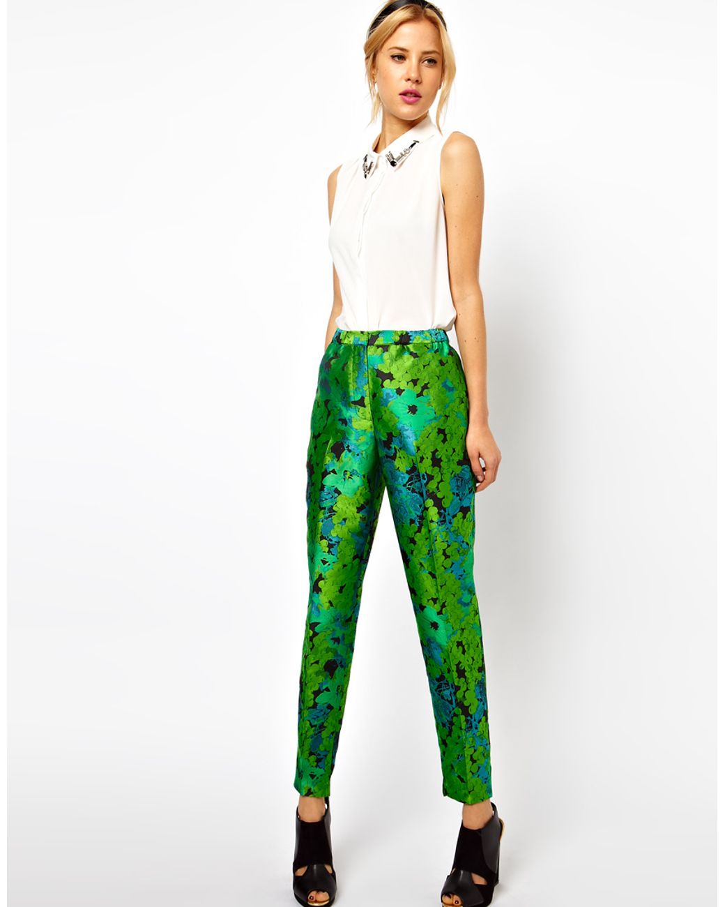 Buy W Women Lime Green Solid Cropped Cigarette Trousers  Trousers for  Women 1726443  Myntra