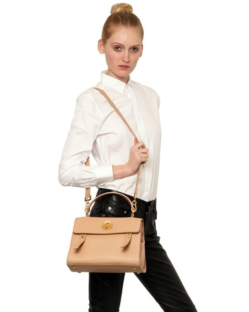Saint Laurent Small Muse Two Leather and Canvas Bag in Natural | Lyst