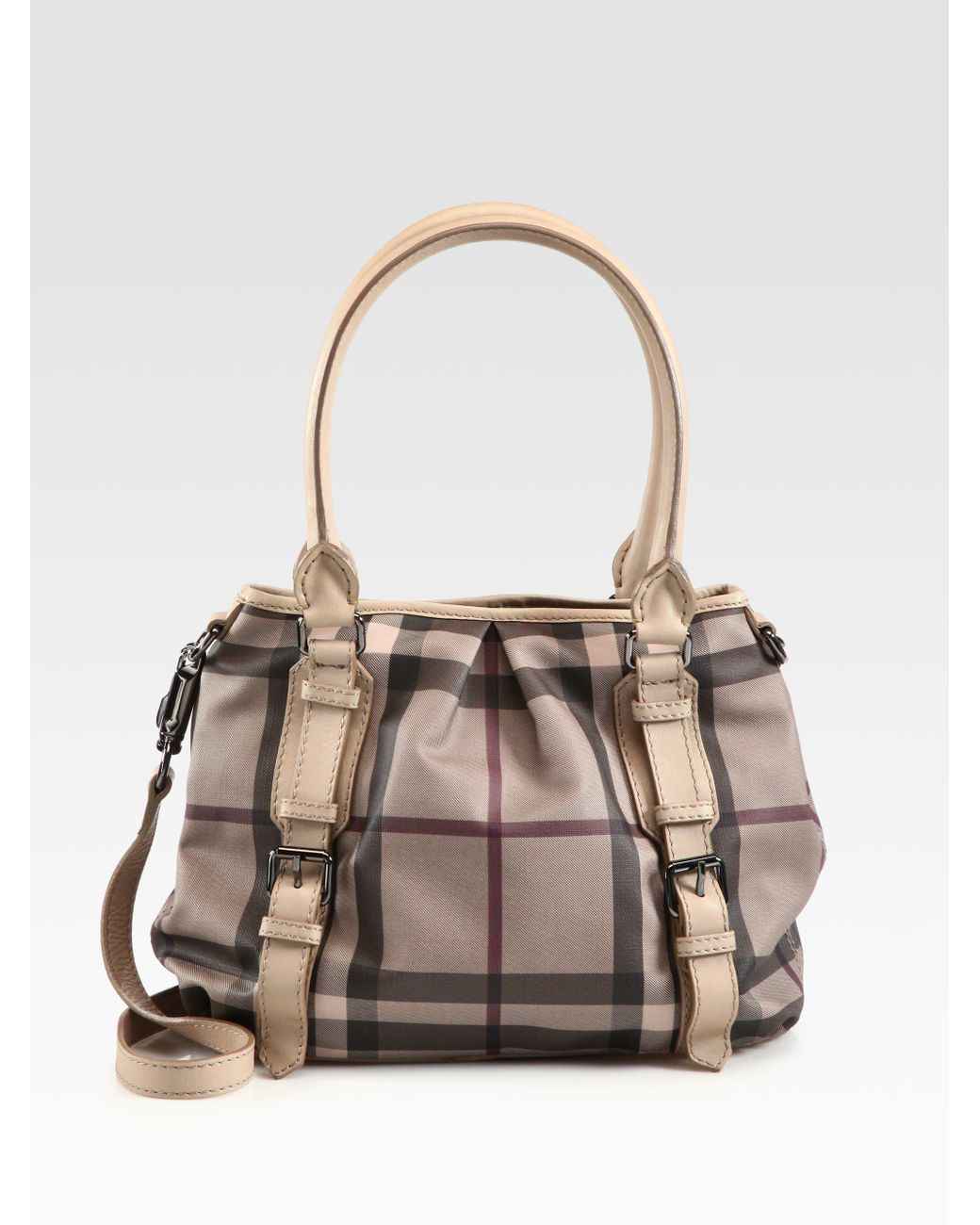 Burberry Smoke Check Leather Northfield Bag in Natural | Lyst
