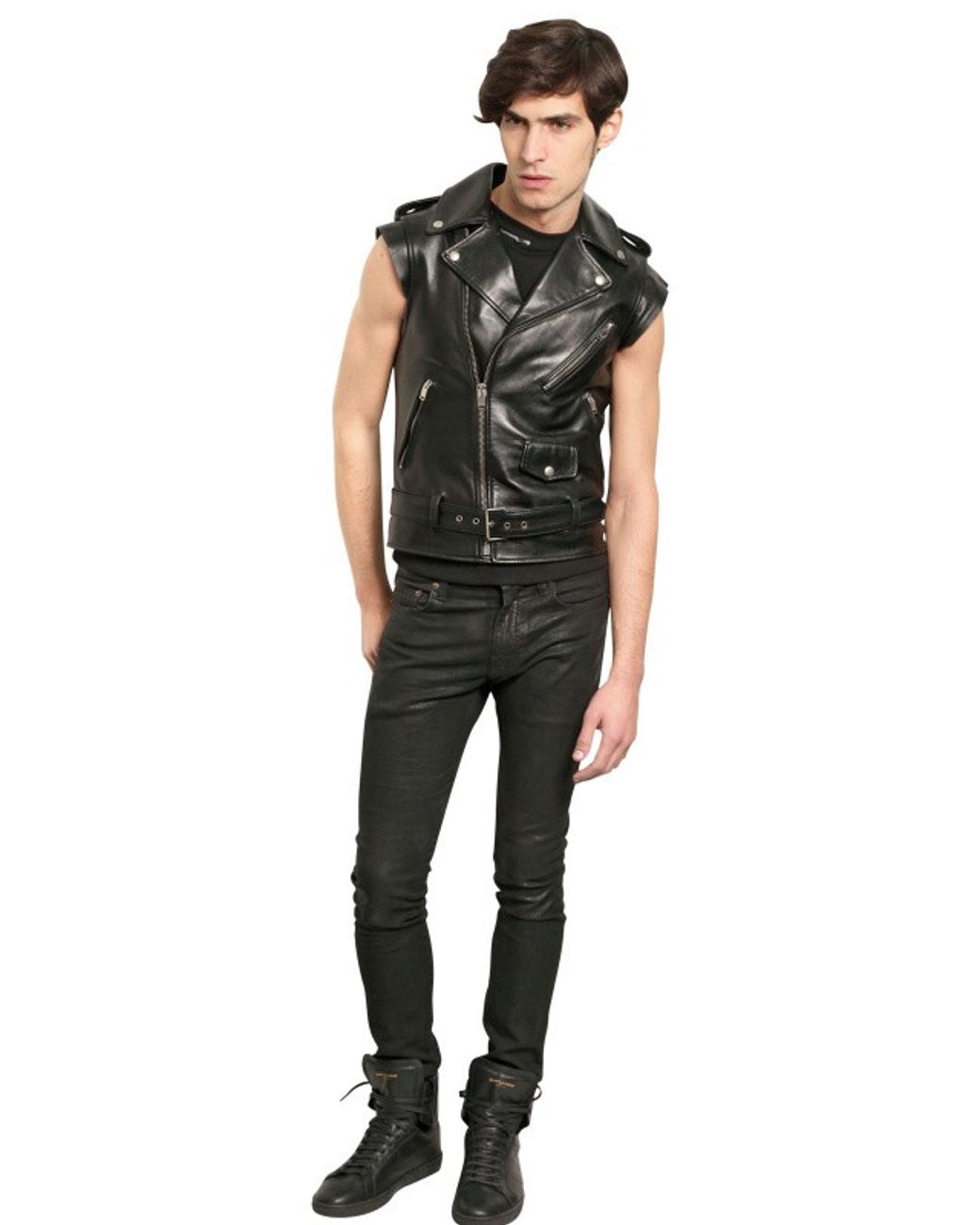 Leather jacket sleeveless mens sales