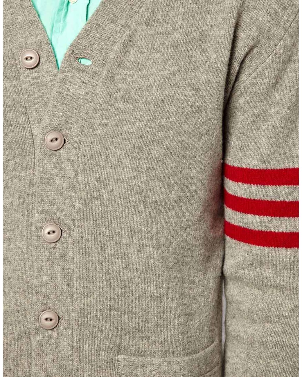 Gant Rugger Cardigan with Varsity Stripe Sleeve in Gray for Men | Lyst