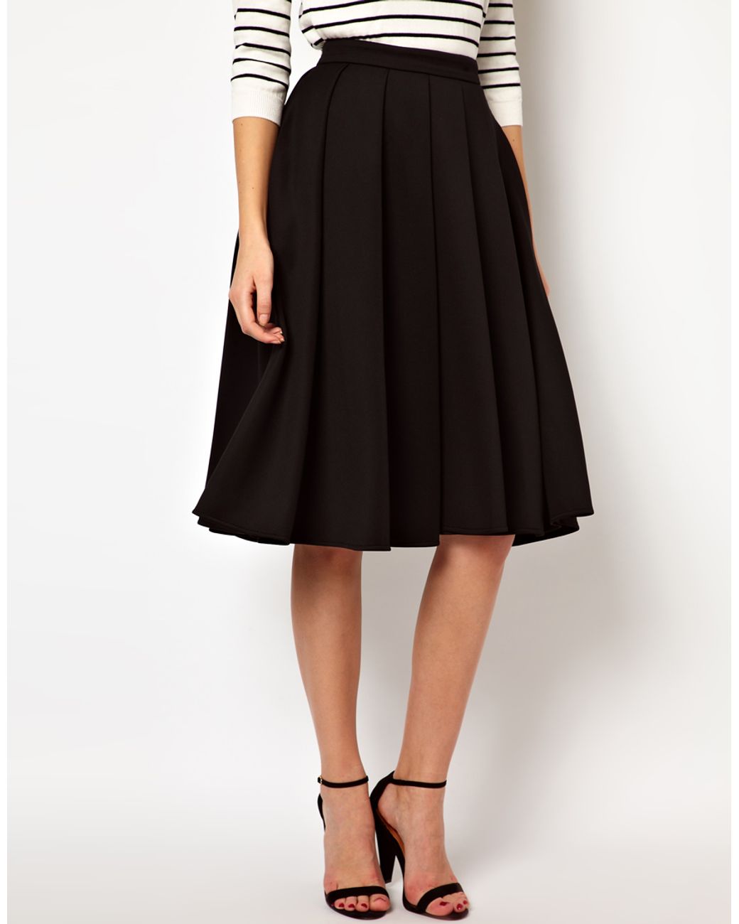 ASOS Collection Full Midi Skirt with Box Pleats in Green | Lyst