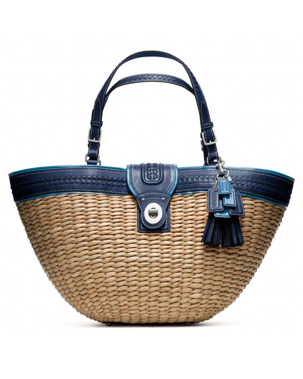 COACH Straw Editorial Xl Tote in Blue Lyst