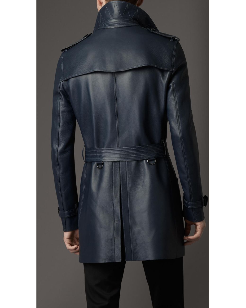 Burberry Midlength Lambskin Leather Trench Coat in Blue for Men | Lyst