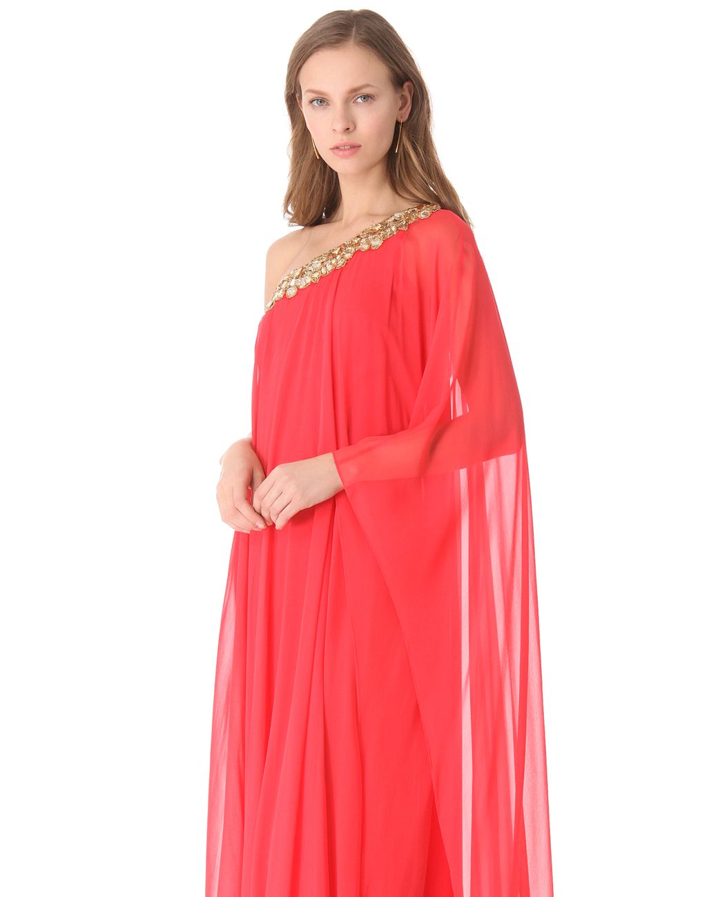 Marchesa One Shoulder Caftan Gown in Red Lyst