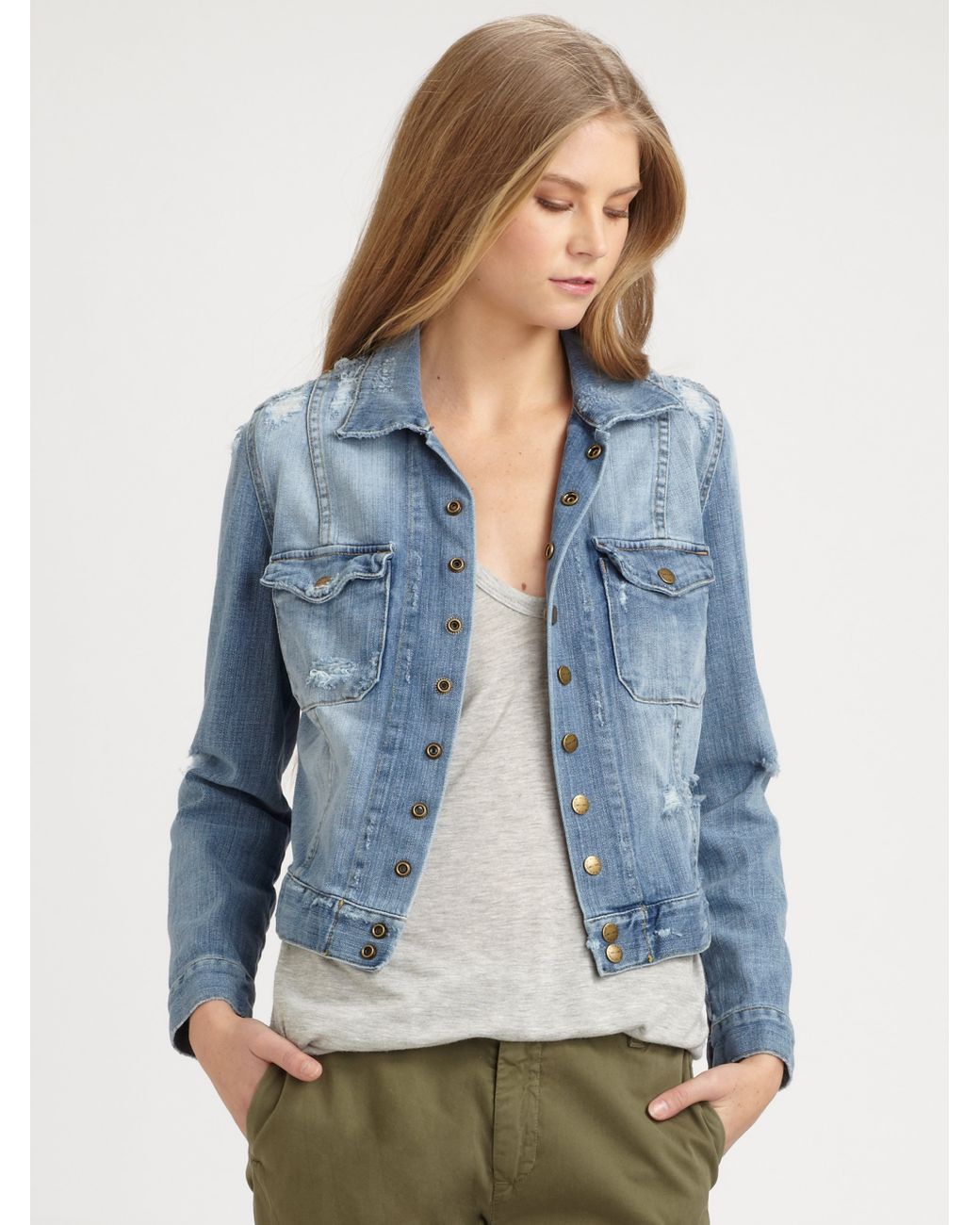 Current/Elliot The Snap Jacket Cropped Snap Button Denim Jacket in Loved Wash 2