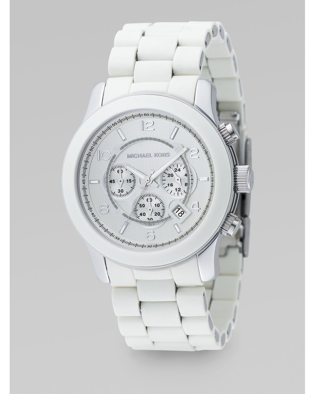 Michael Kors Oversized Stainless Steel White Rubber Chronograph Watch for  Men | Lyst