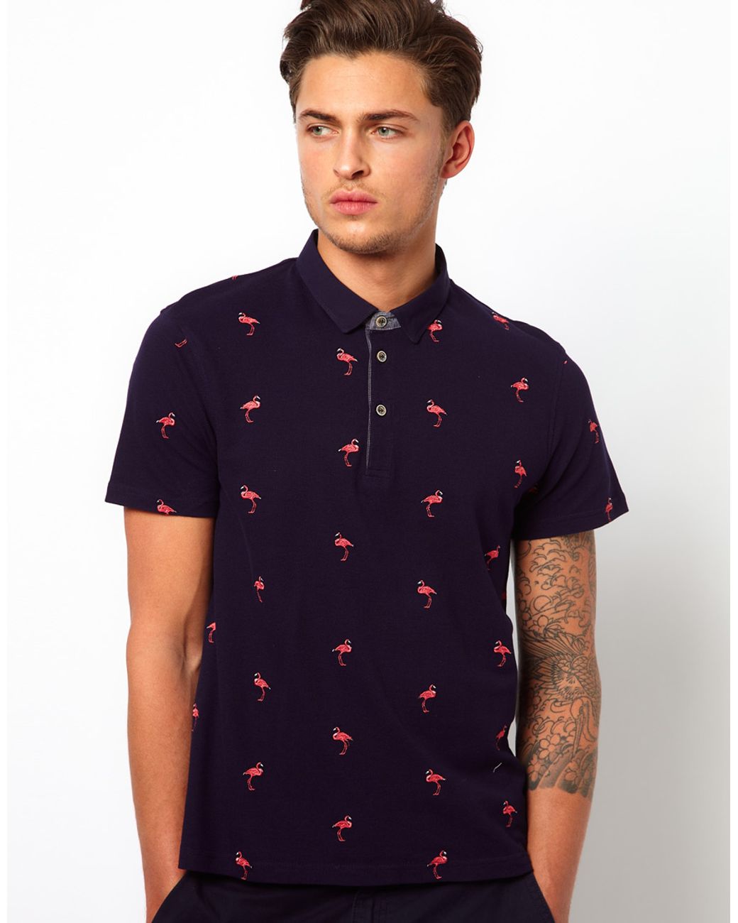 Ted Baker Polo Shirt with Flamingo Print in Navy (Blue) for Men | Lyst