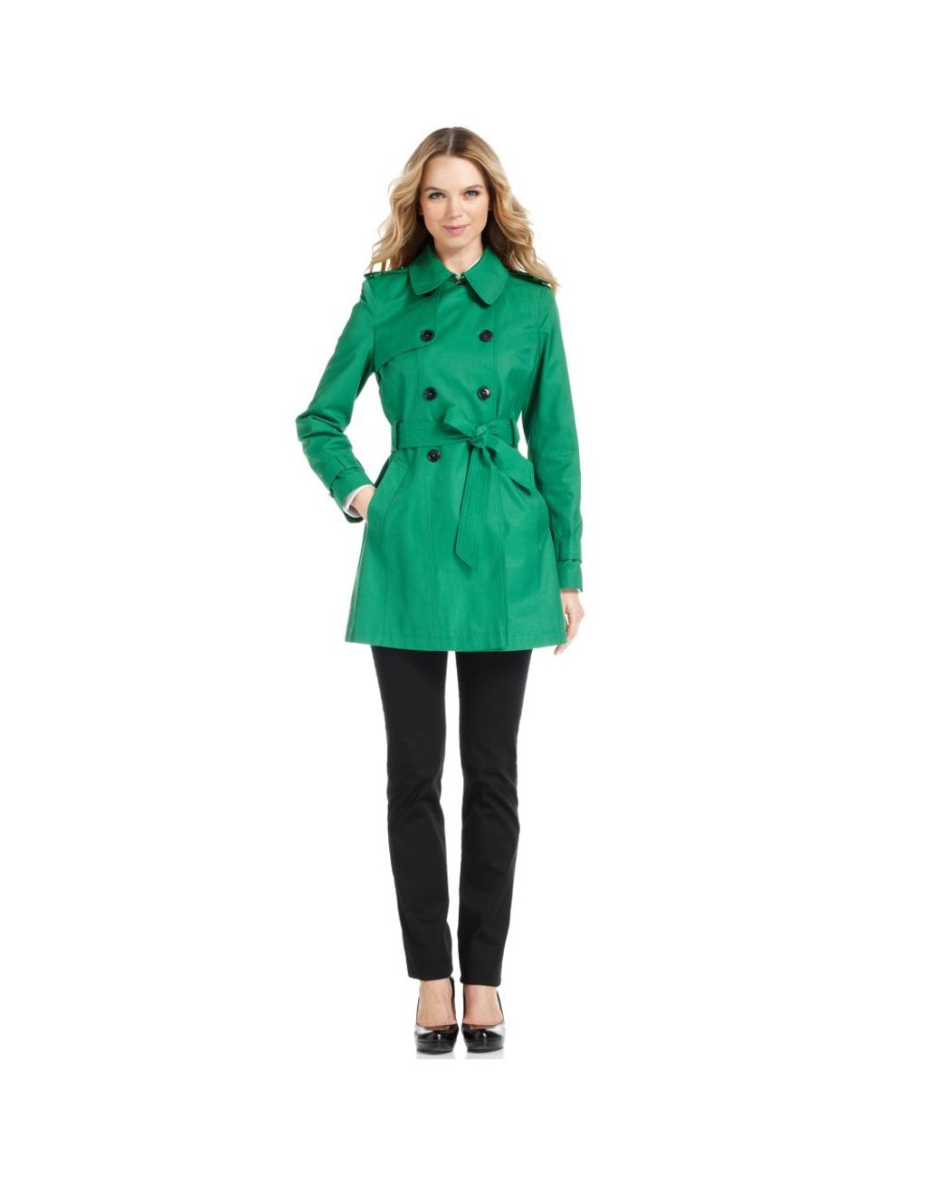 Tommy Hilfiger Doublebreasted Belted Trench Coat in Green | Lyst