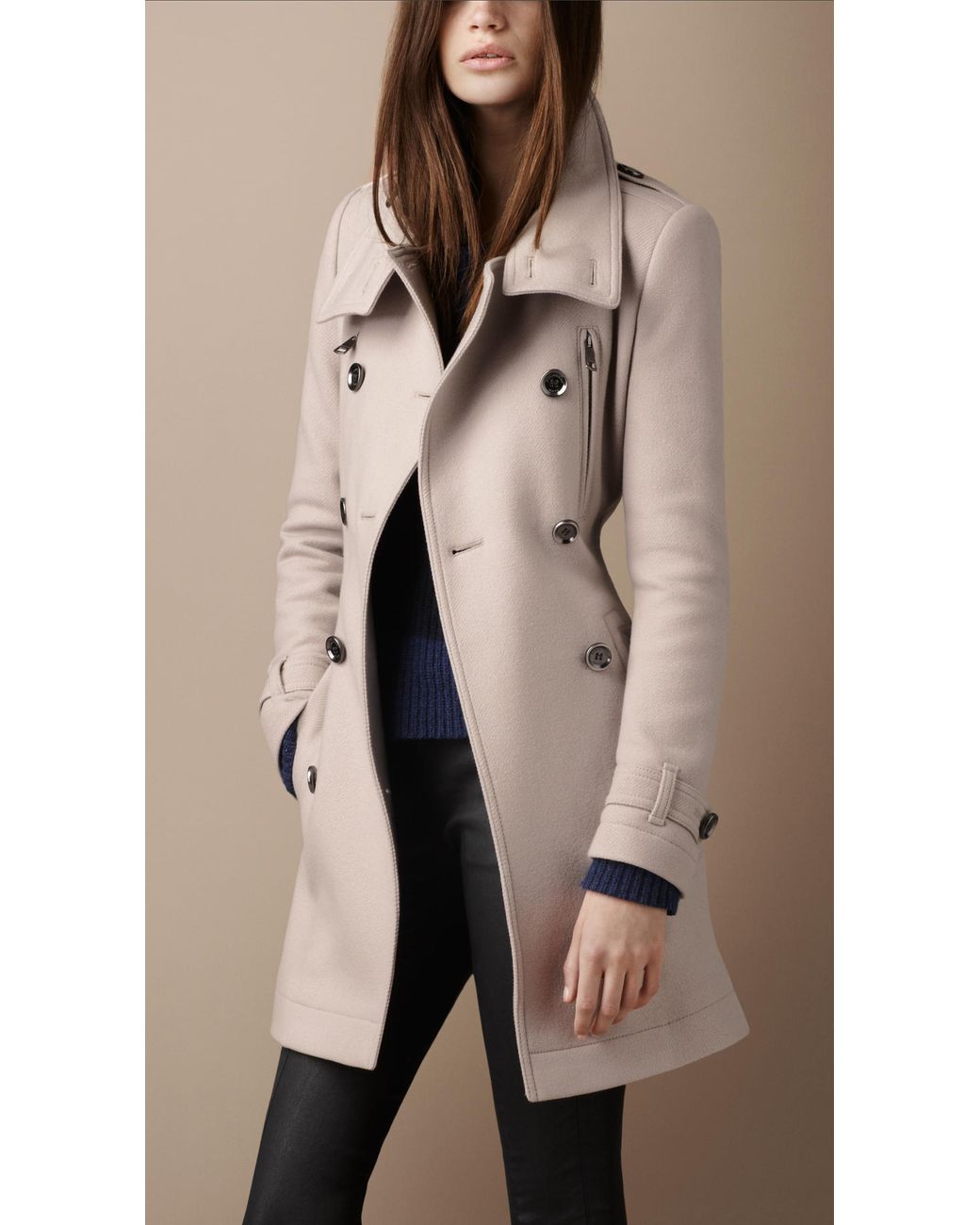 Neck Wool Coat in Natural | Lyst