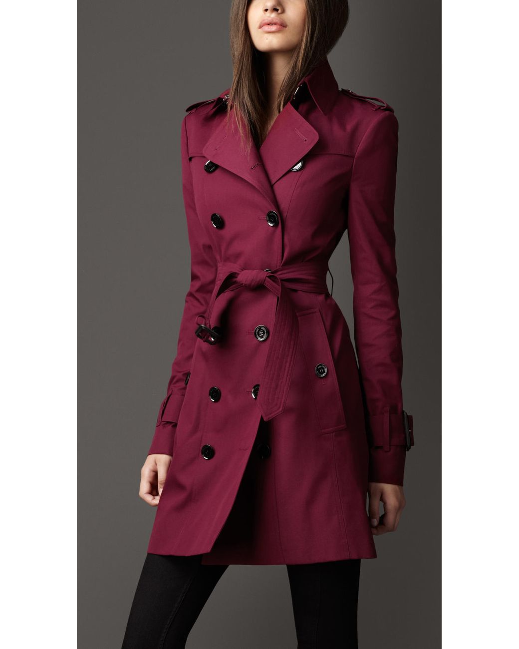 Burberry MidLength Technical Cotton Double Gun Flap Trench Coat in Red Lyst