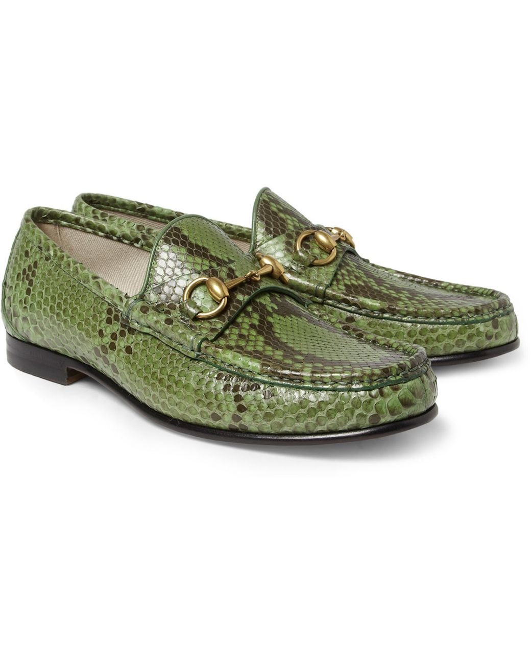 Gucci Horsebit Python Loafers in Green for Men | Lyst