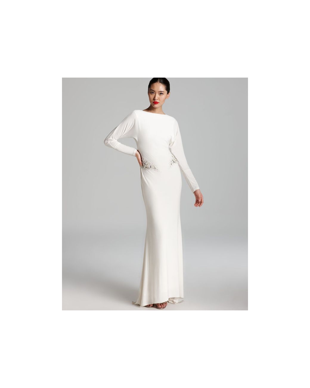 Badgley Mischka Gown Long Sleeve Beaded in White | Lyst