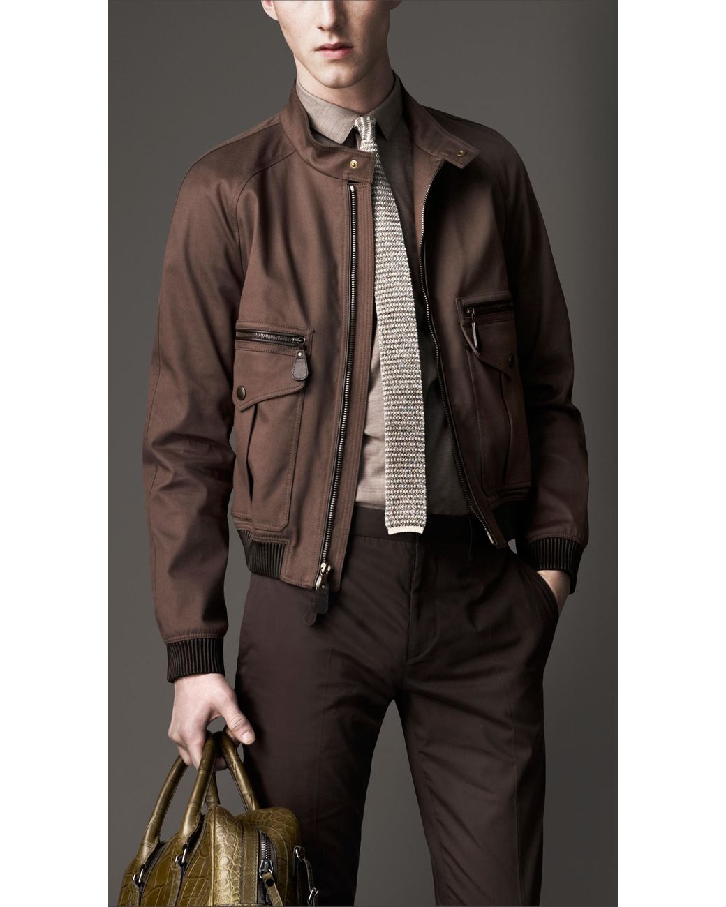 Burberry Bonded Cotton Bomber Jacket in Brown for Men Lyst