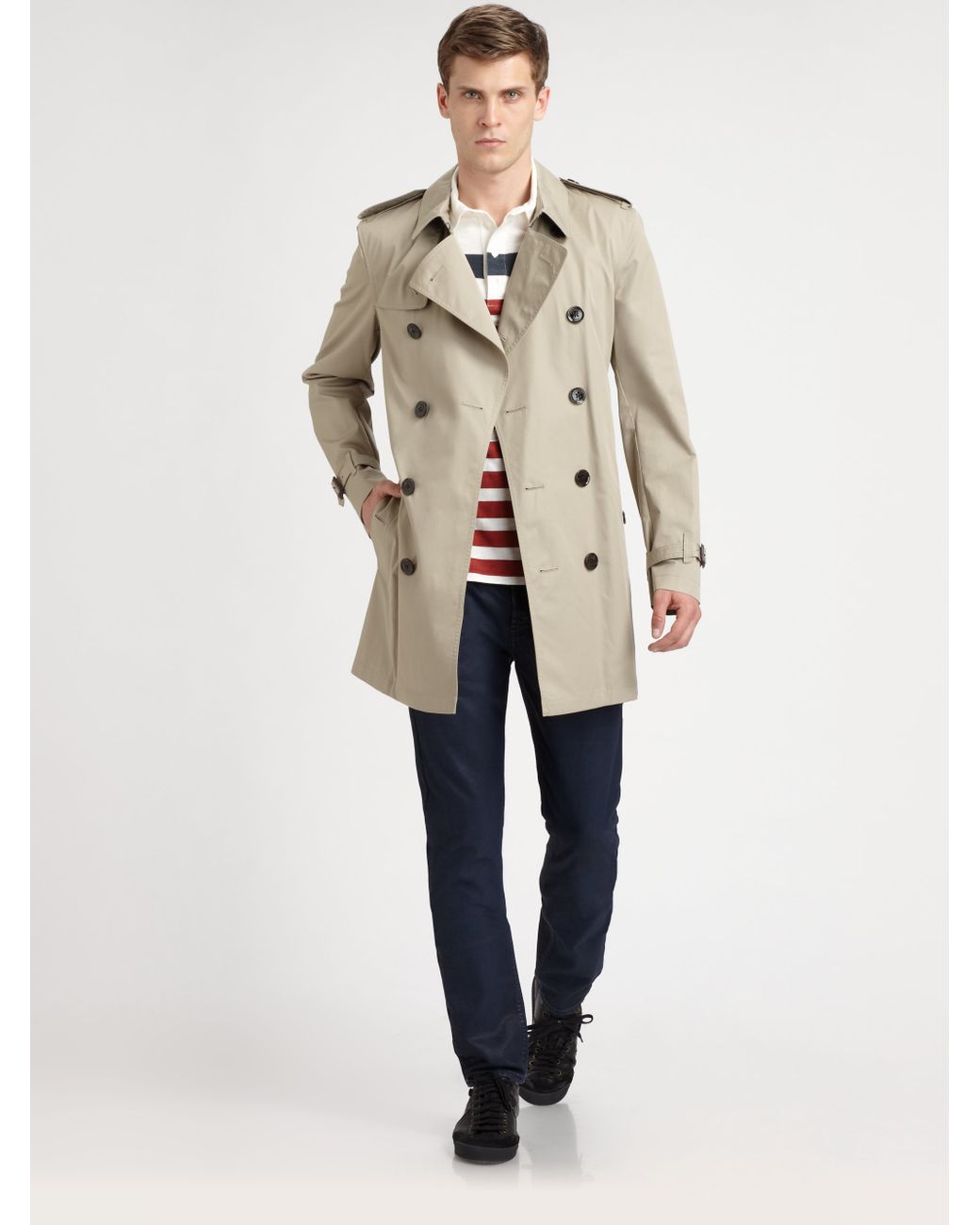 Burberry Brit Britton Double Breasted Trench Coat in Natural for Men | Lyst