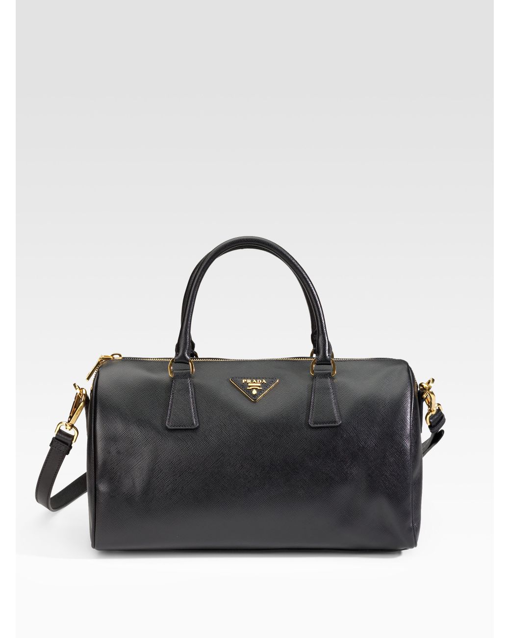 Prada Saffiano Mini Boston Bag Handbag Leather Beige Women No